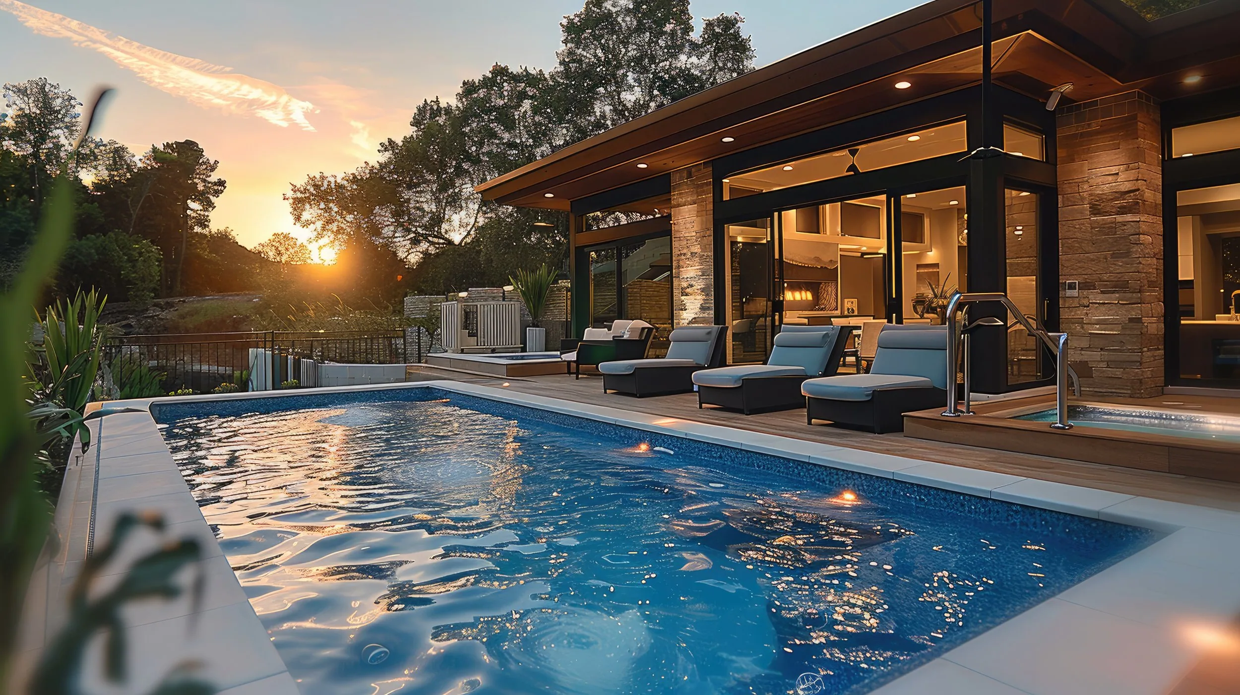 Beautiful backyard swimming pool built by Sunrise Pools in  Little Rock, Arkansas
