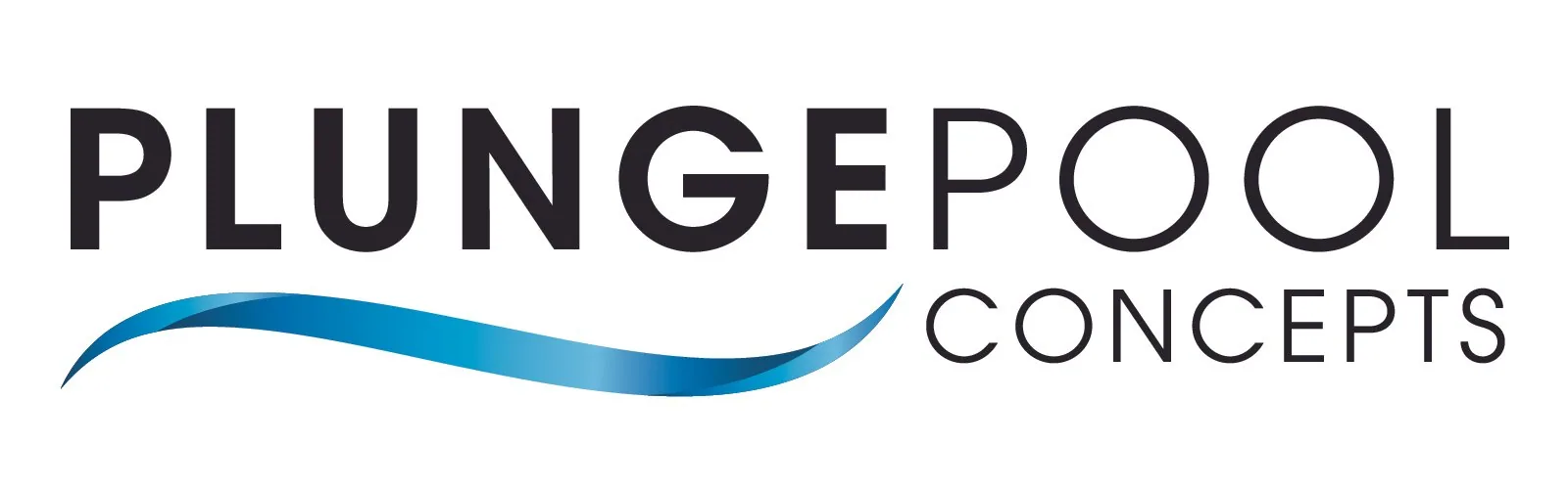 Plunge Pool Concepts logo with black text and a blue swoosh.