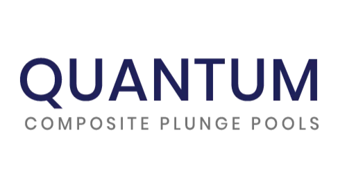 Logo for Quantum Composite Plunge Pools with text in blue and gray.