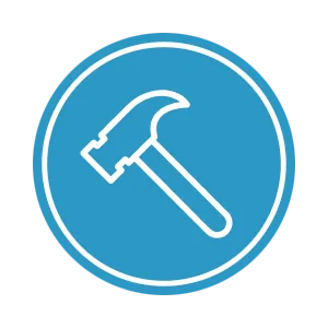 Icon of a hammer inside a blue circle.