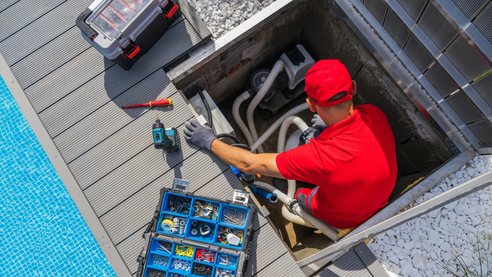 Sunrise Pools technician diagnosing pool equipment issues  in Central Arkansas