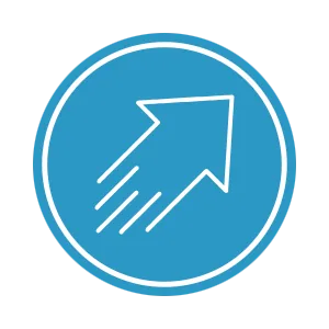 A blue circular icon with a white upward arrow and motion lines.