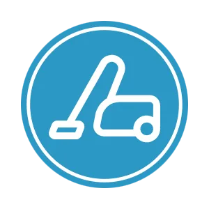 Icon of a vacuum cleaner inside a blue circle.
